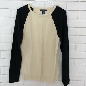 CHAPS Sweater Top Beige & Black Colorblock Large